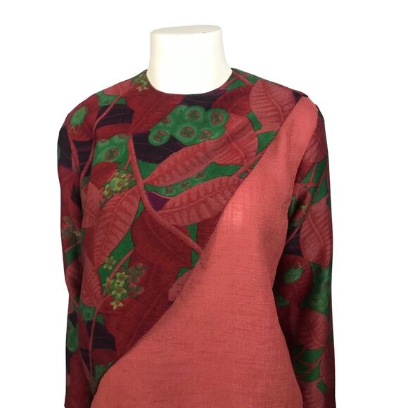 Vintage Bug Plant Print Tiered Linen Blouse Shirt Top / Women’s Small - Picture 3 of 6